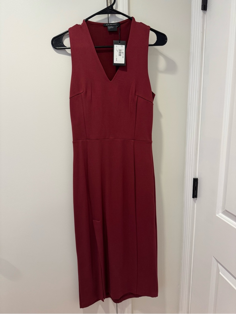 Armani Exchange V-Neck Midi Dress in Burgundy, Size S
